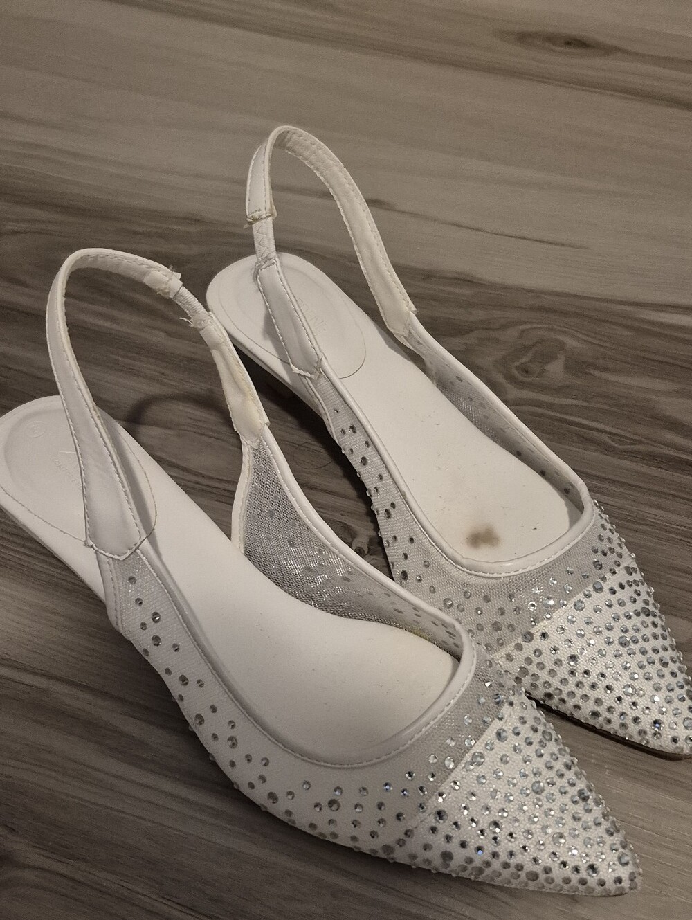 Ardene White Crystal Slingback Pointed Flats